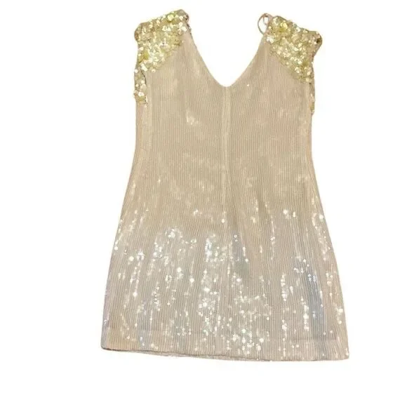 Rare Free People Icy Citrus Dress, Sz 4 ivory, yellow sequins Retail 500 mini - Picture 7 of 13